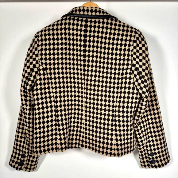 JM Collection Harlequin Wool Tweed Tan and Black Cropped Jacket - Punk Edgy - Picture 5 of 16